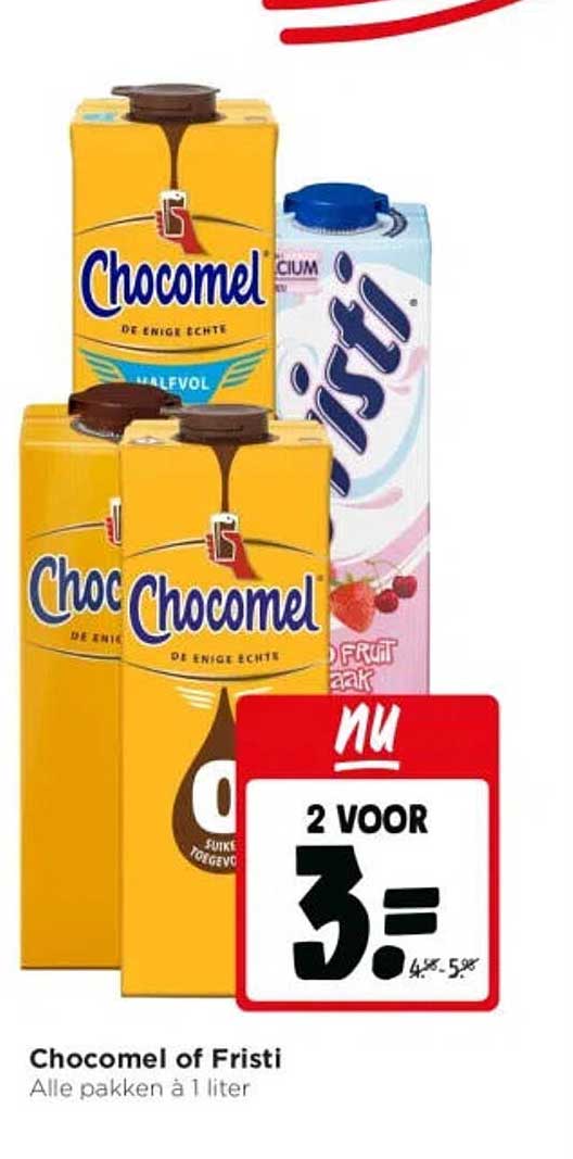 Chocomel of Fristi - Alle pakken à 1 liter 2 voor 3.