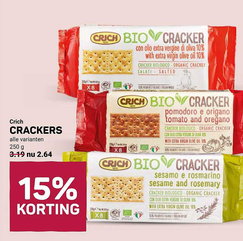 Crich CRACKERS alle varianten 250 g 15% KORTING