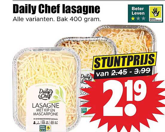 Daily Chef lasagne - Alle varianten. Bak 400 gram. STUNTPRIJS
