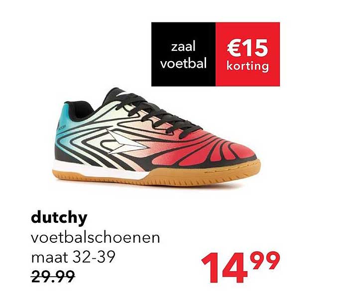 dutchy voetbalschoenen maat 32-39 €15 korting