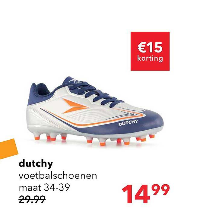dutchy voetbalschoenen maat 34-39 €15 korting