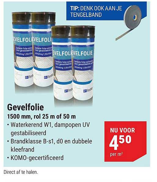 Gevelfolie 1500 mm, rol 25 m of 50 m