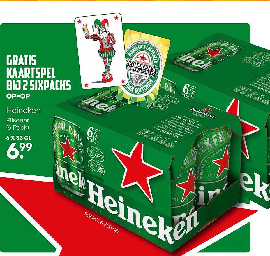 Heineken Pilsener (6 Pack) GRATIS KAARTSPEL BIJ 2 SIXPACKS OP=OP