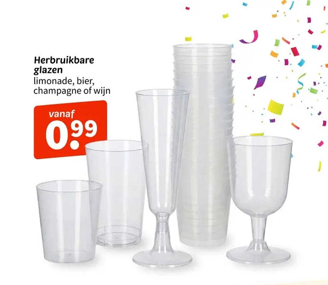 Herbruikbare glazen limonade, bier, champagne of wijn