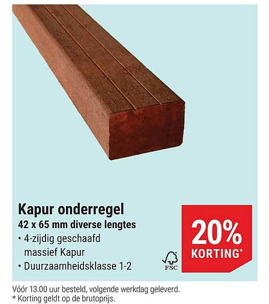 Kapur onderregel 42 x 65 mm diverse lengtes 20% KORTING*