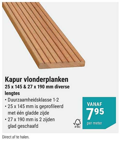 Kapur vlonderplanken 25 x 145 & 27 x 190 mm diverse lengtes