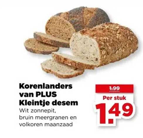 Korenlanders van PLUS Kleintje desem Wit zonnebloem, bruin meergranen en volkoren maanzaad