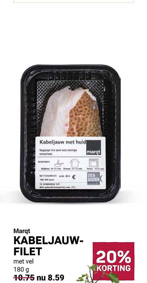 Marqt KABELJAUW-FILET met vel 180 g 20% KORTING