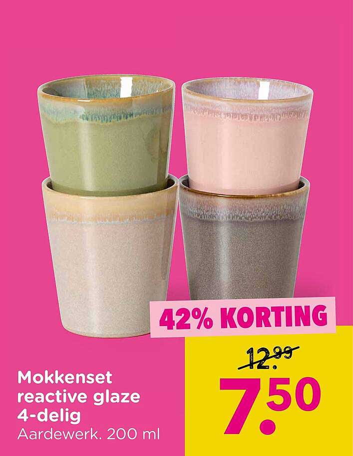 Mokkenset reactive glaze 4-delig Aardewerk. 200 ml