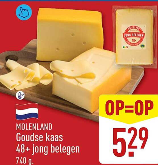 MOLENLAND Goudse kaas 48+ jong belegen 740 g OP=OP