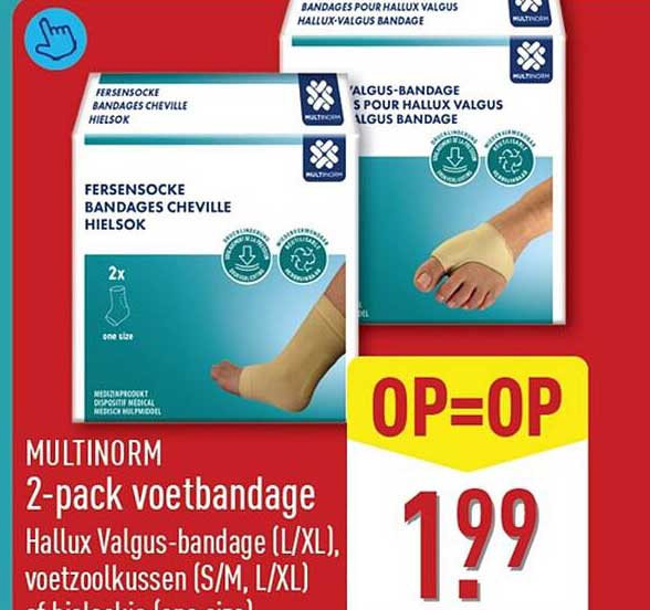 MULTINORM 2-pack voetbandage Hallux Valgus-bandage (L/XL), voetzoolkussen (S/M, L/XL) 2e halve prijs