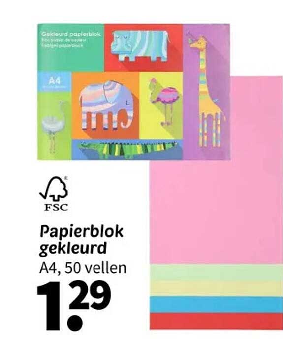 Papierblok gekleurd A4, 50 vellen