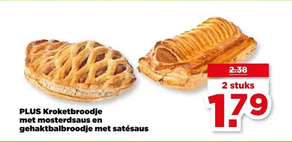 PLUS Kroketbroodje met mosterdsaus en gehaktbalbroodje met satésaus