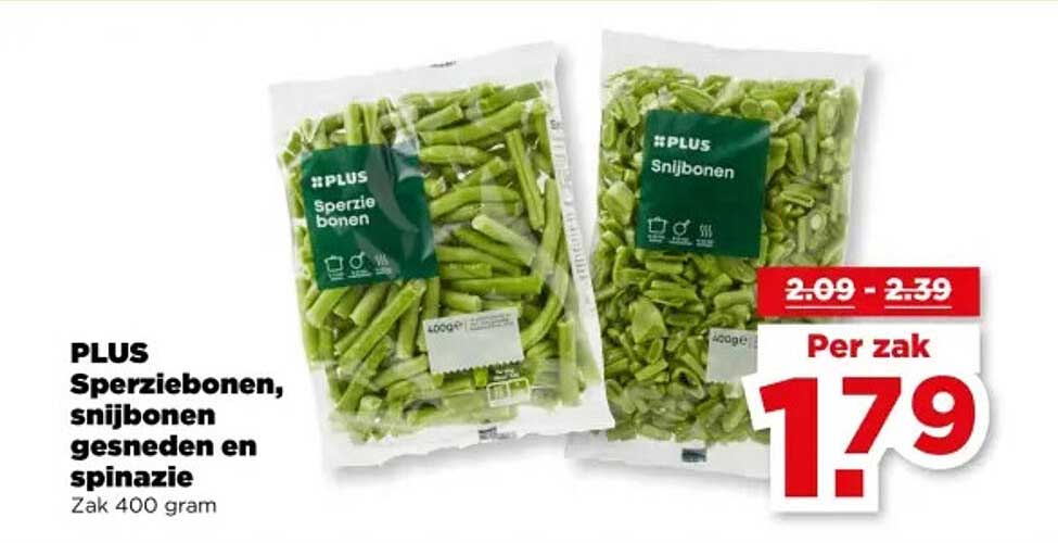 PLUS Sperziebonen, snijbonen gesneden en spinazie Zak 400 gram