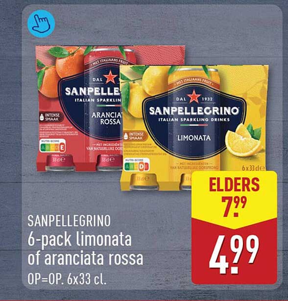 SANPELLEGRINO 6-pack limonata of aranciata rossa OP=OP. 6x33 cl.