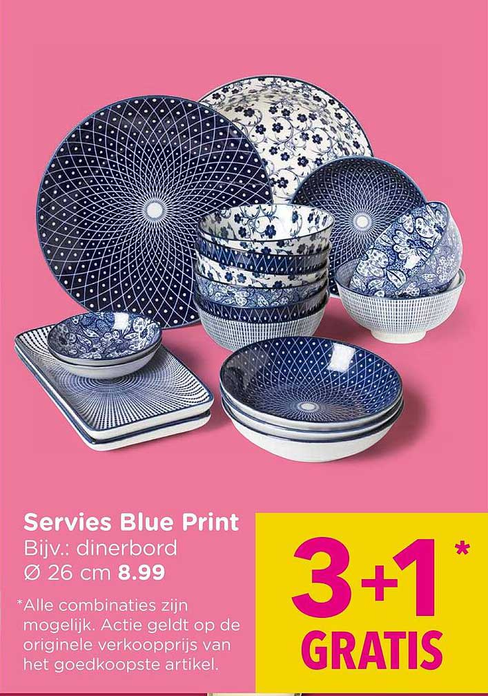 Servies Blue Print 3+1 gratis