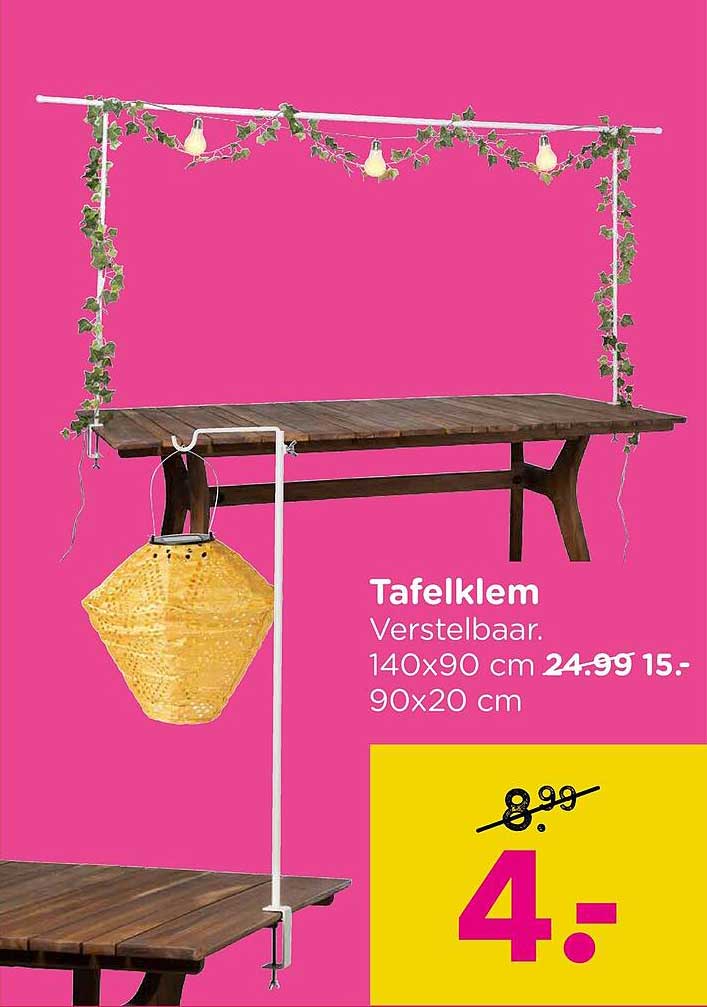 Tafelklem Verstelbaar. 140x90 cm 90x20 cm