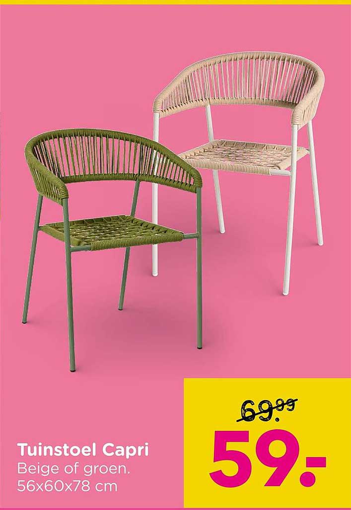Tuinstoel Capri Beige of groen. 56x60x78 cm