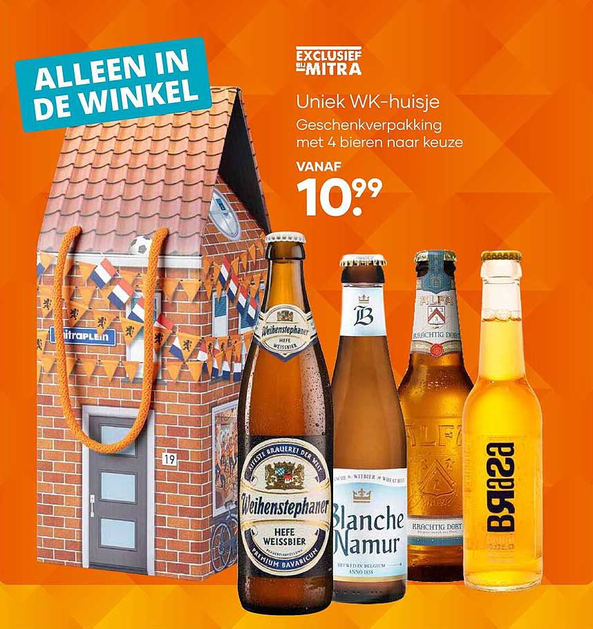 Uniek WK-huisje Geschenkverpakking met 4 bieren naar keuze
