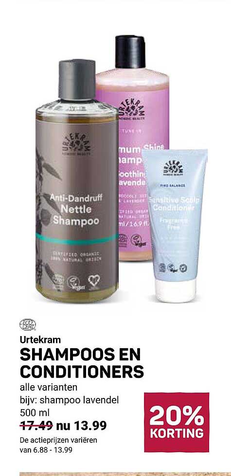 Urtekram SHAMPOOS EN CONDITIONERS alle varianten bijv: shampoo lavendel 500 ml 20% KORTING