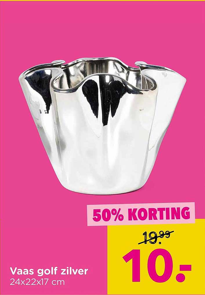 Vaas golf zilver 24x22x17 cm 50% KORTING