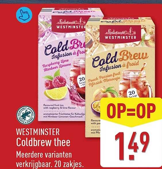 WESTMINSTER Coldbrew thee Meerdere varianten verkrijgbaar. 20 zakjes. OP=OP