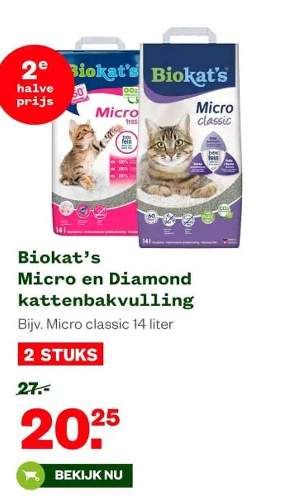 Biokat’s Micro en Diamond kattenbakvulling Bijv. Micro classic 14 liter