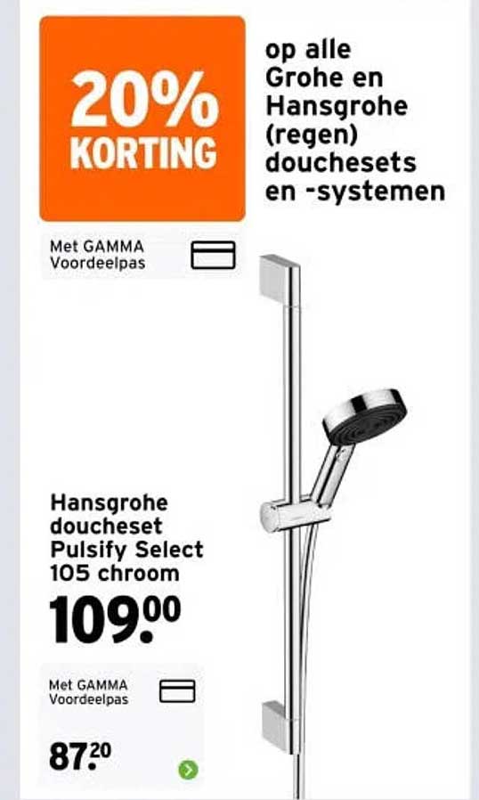 20% KORTING op alle Grohe en Hansgrohe (regen) douchesets en -systemen