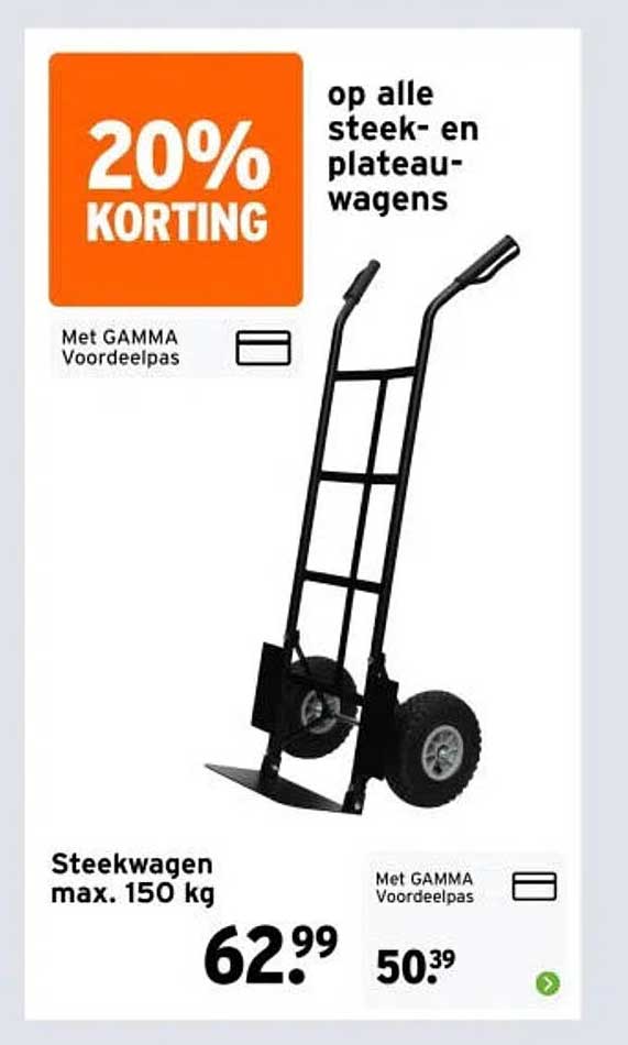 20% korting op alle steek- en plateau-wagens
