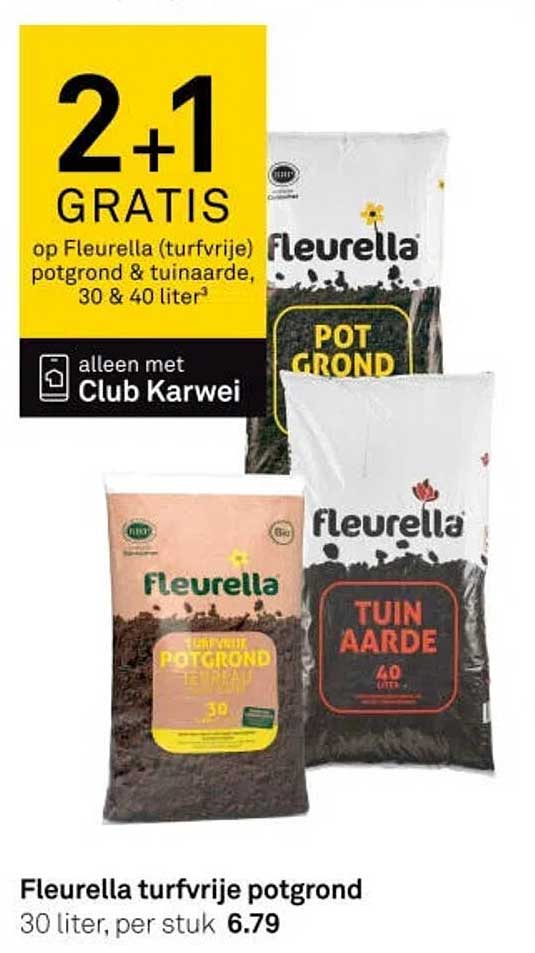 2+1 GRATIS op Fleurella (turfvrije) potgrond & tuinaarde, 30 & 40 liter