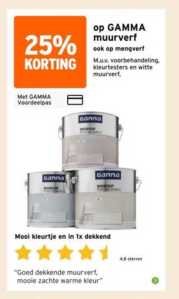 25% KORTING op GAMMA muurverf ook op mengverf