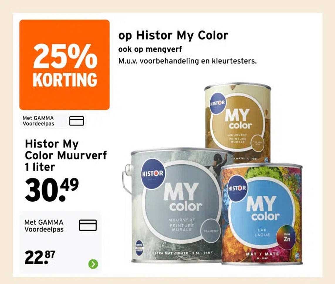25% KORTING op Histor My Color ook op mengverf