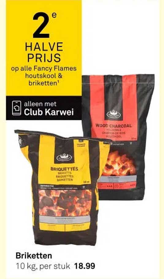 2e halve prijs op alle Fancy Flames houtskool & briketten