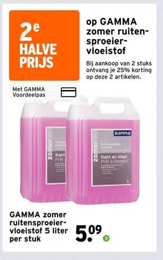 2e halve prijs op GAMMA zomer ruitensproeiervloeistof