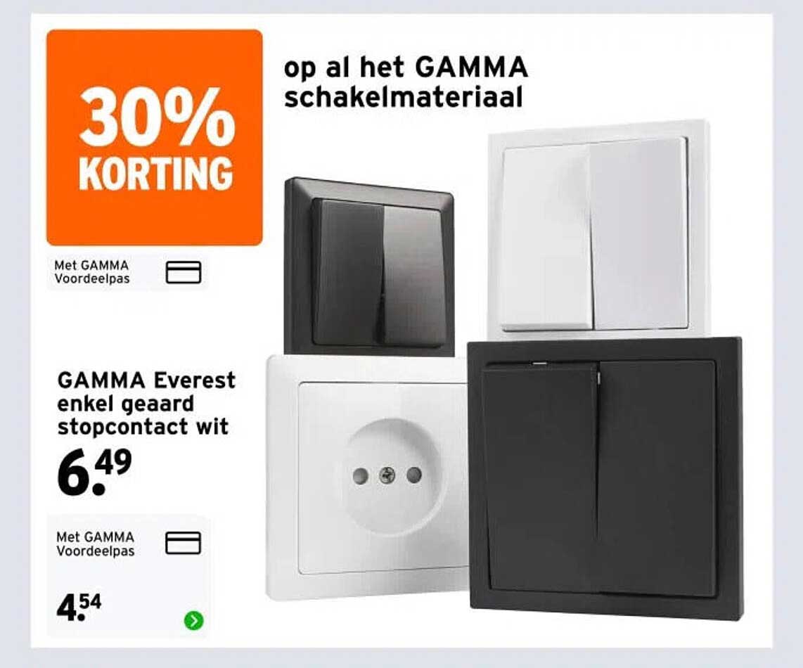30% KORTING op al het GAMMA schakelmateriaal