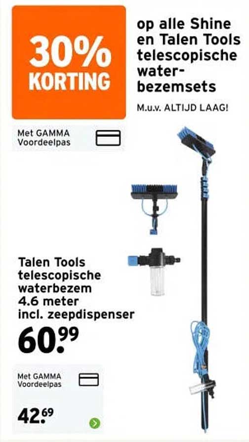 30% KORTING op alle Shine en Talen Tools telescopische water-bezemsets