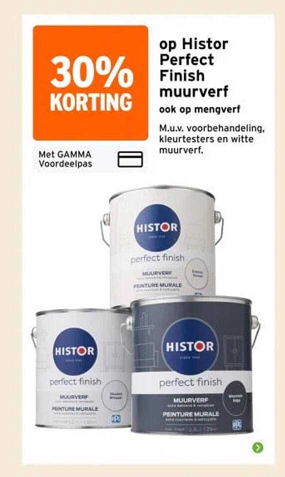 30% korting op Histor Perfect Finish muurverf ook op mengverf