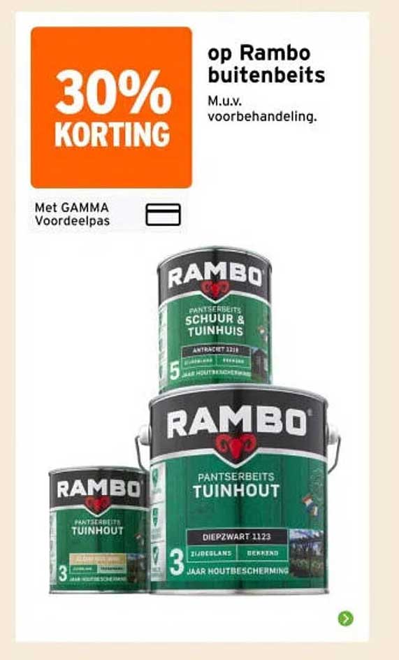 30% KORTING op Rambo buitenbeits