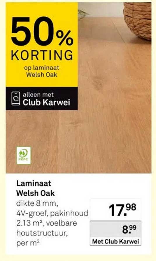 50% KORTING op laminaat Welsh Oak alleen met Club Karwei