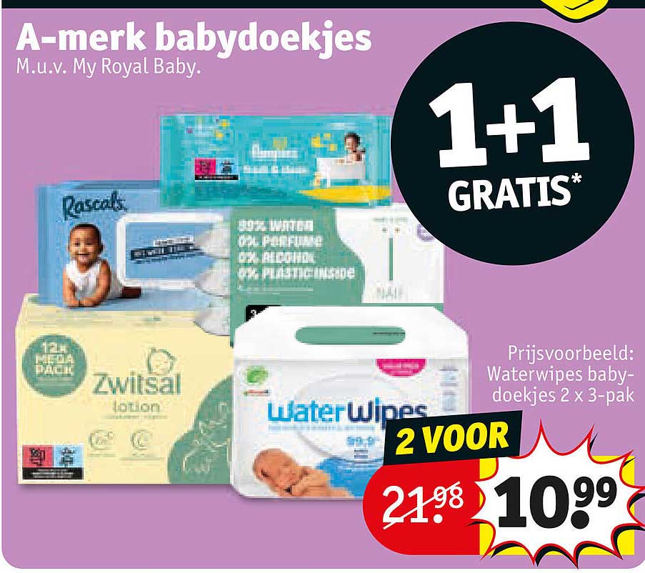 A-merk babydoekjes M.u.v. My Royal Baby. 1+1 GRATIS*