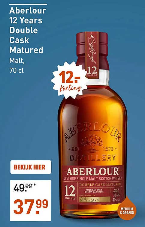 Aberlour 12 Years Double Cask Matured Malt, 70 cl 12:- korting