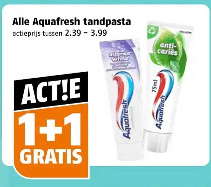 Alle Aquafresh tandpasta 1+1 gratis