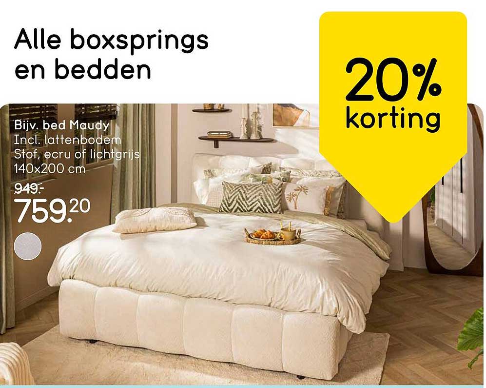 Alle boxsprings en bedden 20% korting