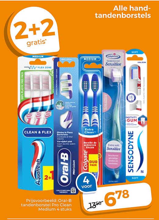 Alle hand-tandenborstels 2+2 gratis