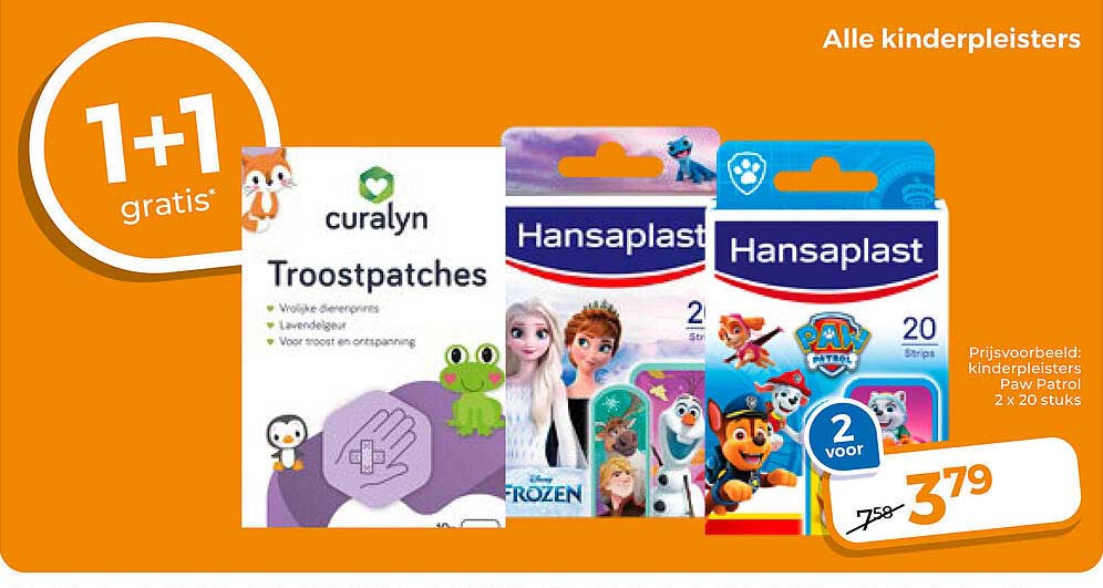 Alle kinderpleisters 1+1 gratis