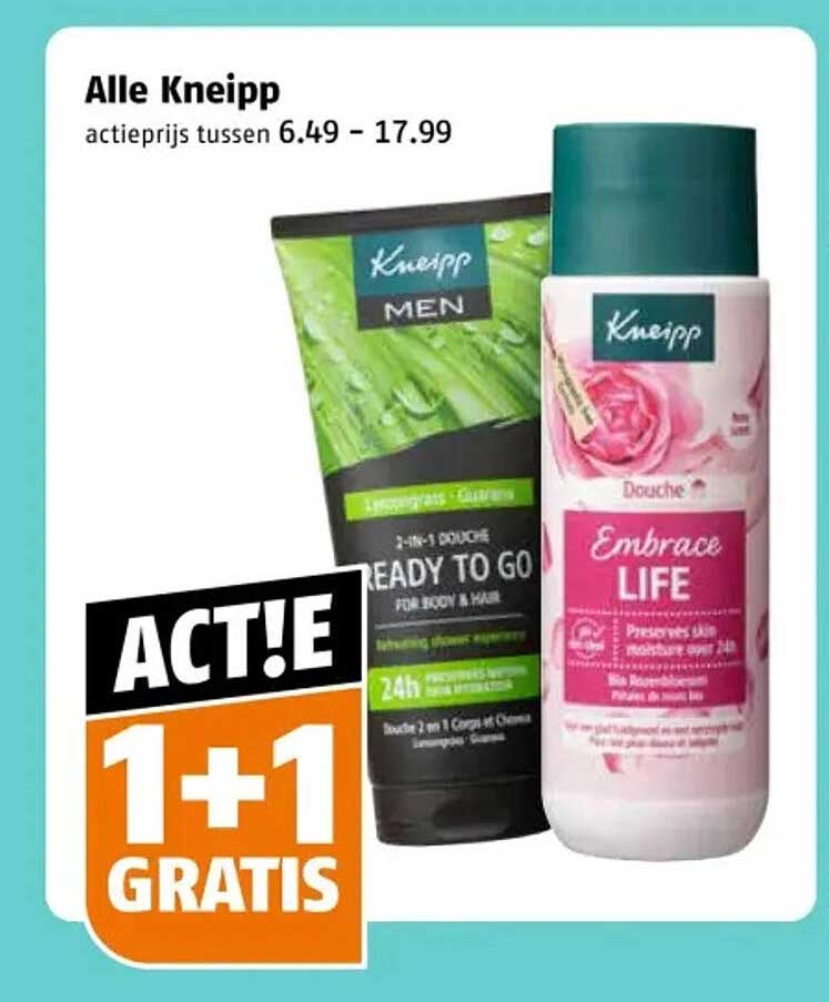 Alle Kneipp actieprijs tussen 6.49 - 17.99 1+1 gratis