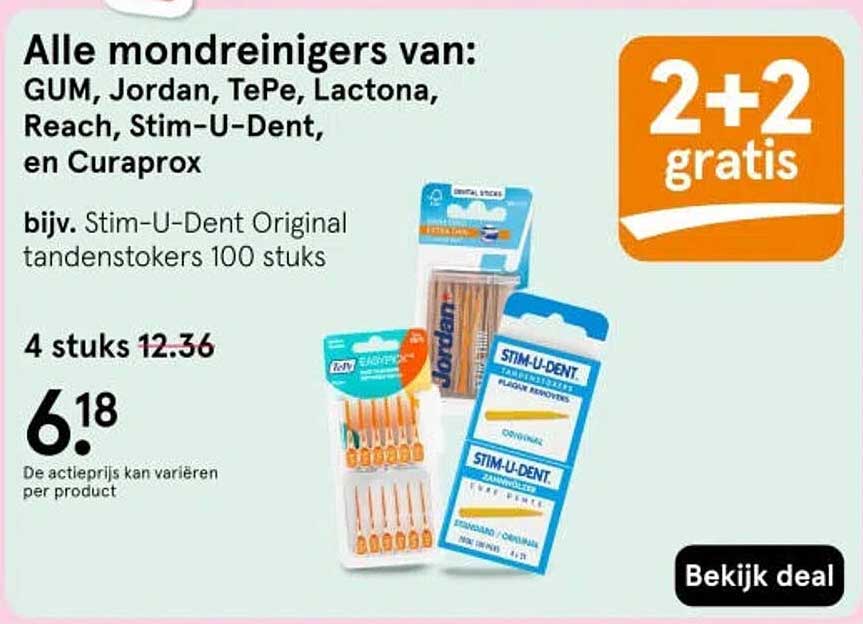 Alle mondreinigers van: GUM, Jordan, TePe, Lactona, Reach, Stim-U-Dent, en Curaprox 2+2 gratis