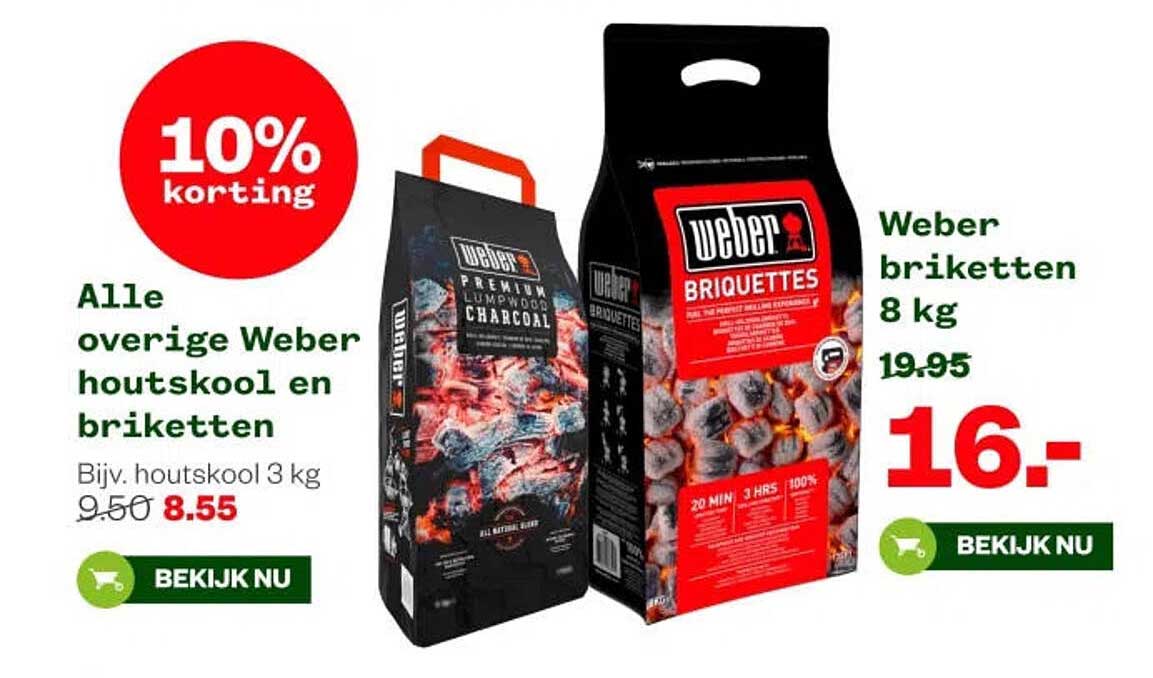Alle overige Weber houtskool en briketten 10% korting