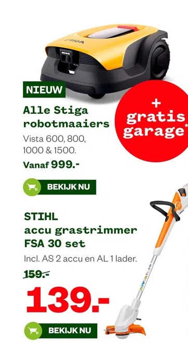 Alle Stiga robotmaaiers Vista 600, 800, 1000 & 1500. + gratis garage