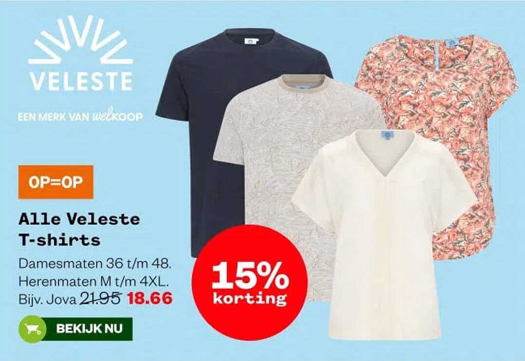 Alle Veleste T-shirts 15% korting